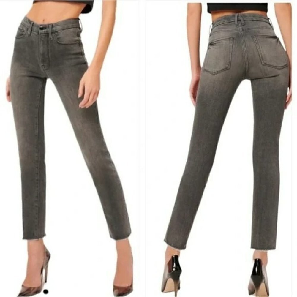 Good American Good Classic Raw Hem Jeans in Black